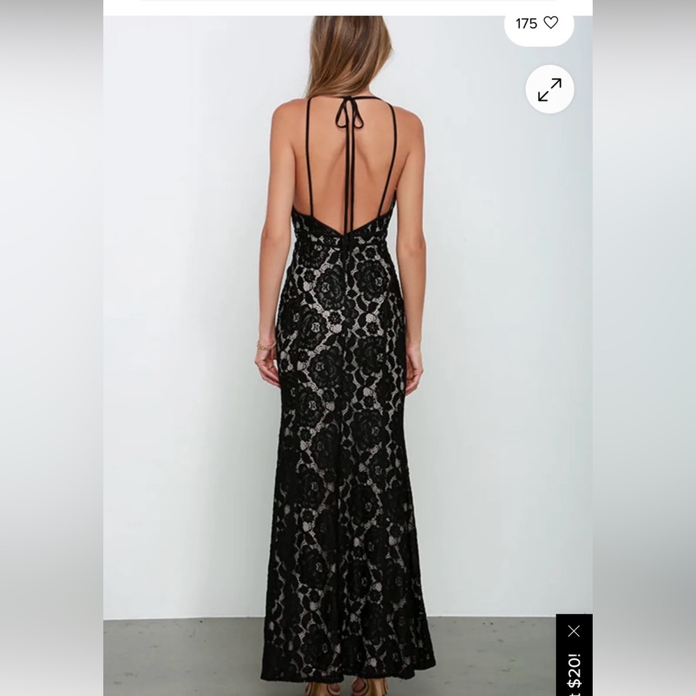 Lulu's Black and Cream Lace Backless Gown